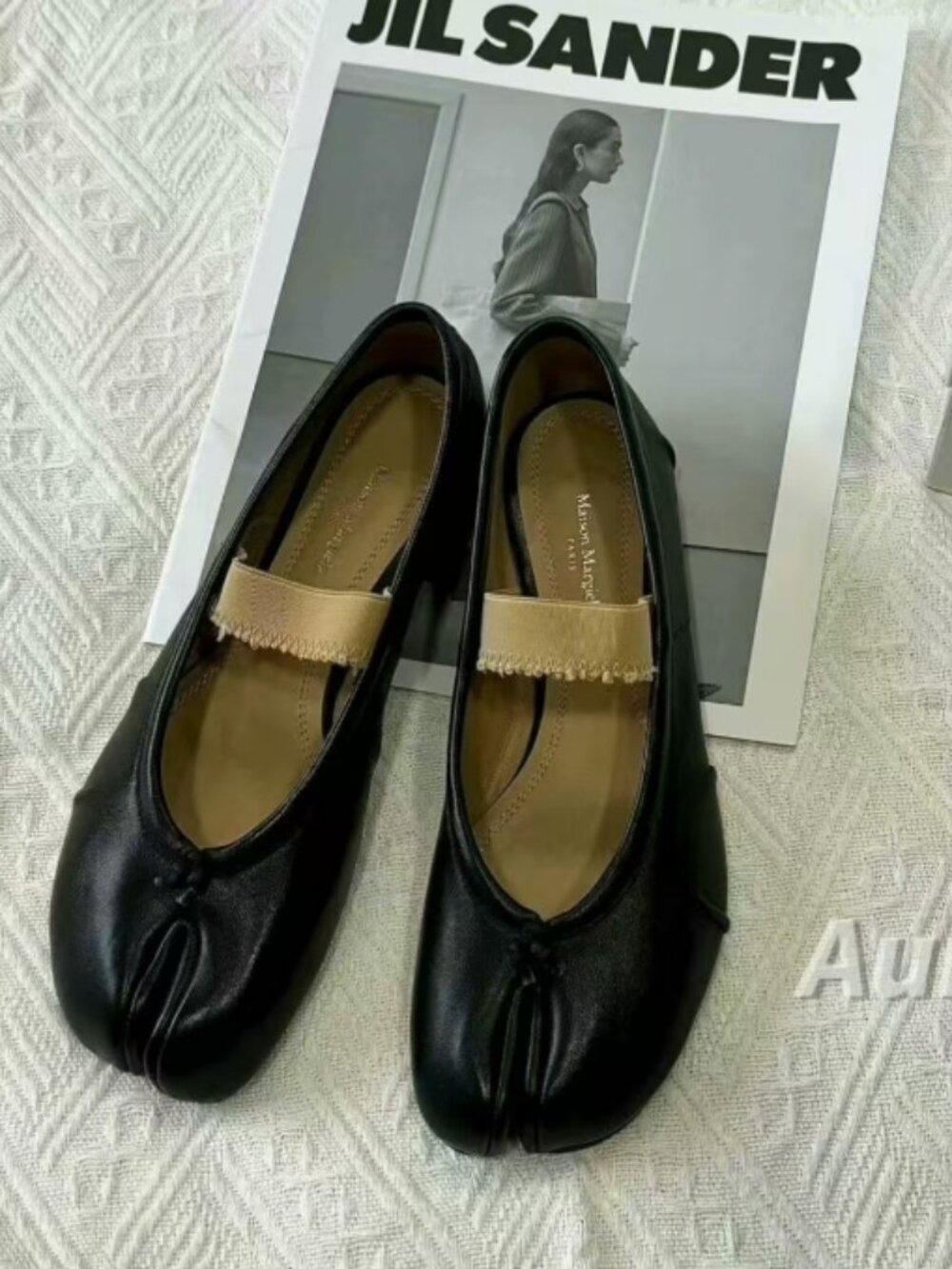 Maison Margiela Tabi Split-Toe Mary Jane Flats Black Leather Size 36 (US 6)